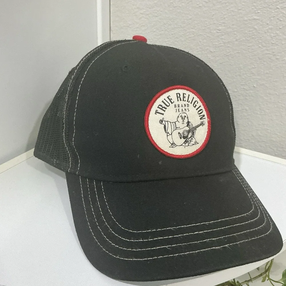 True Religion Buddha with Guitar Patch hat black A frame snapback Brand Jean cap